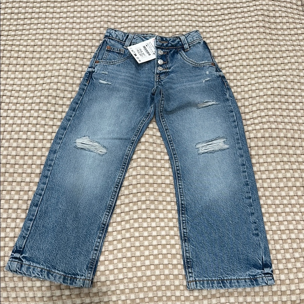 Zara Blue Relaxed Fit Jeans with Raw Hem